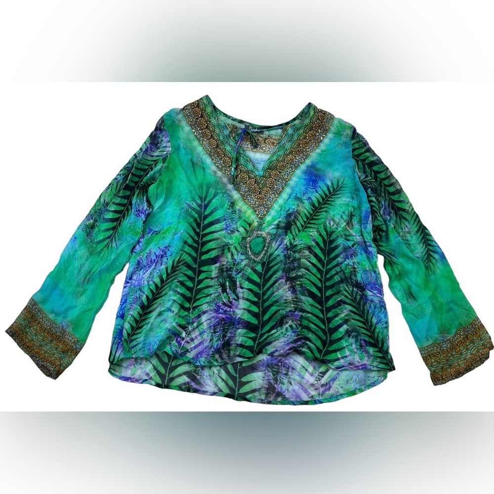 Parides Green Print 100% Viscose Silk Crape Tunic N264-53